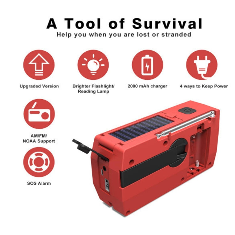 AM/FM/NoAA 2000mAh Emergency Radio Portable Hand Crank Solar Powered Radio(Red) - Radio Player by PMC Jewellery | Online Shopping South Africa | PMC Jewellery | Buy Now Pay Later Mobicred