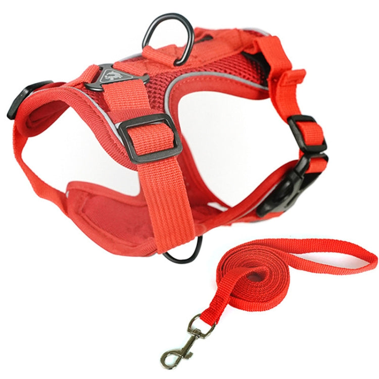 Pet Vest Harness + Traction Rope Set Reflective Breathable Dog Cat Harness, Size: M(Red) - Leashes by PMC TechLife | Online Shopping South Africa | PMC TechLife