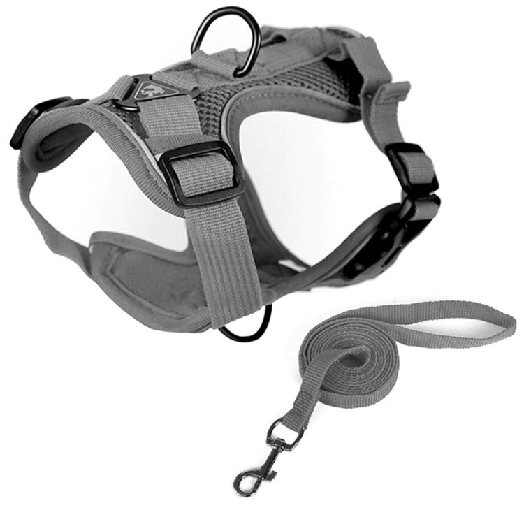 Pet Vest Harness + Traction Rope Set Reflective Breathable Dog Cat Harness, Size: L(Gray) - free shipping - PMC TechLife - Order now!