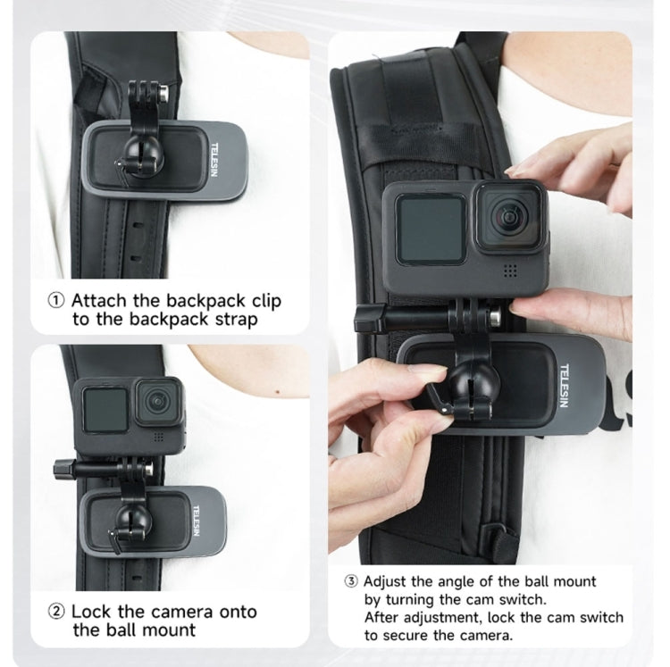 TELESIN 360 Degree Rotation Backpack Clip Clamp Mount For Action Camera - Backpack Clip by TELESIN | Online Shopping South Africa | PMC TechLife | Buy Now Pay Later Mobicred