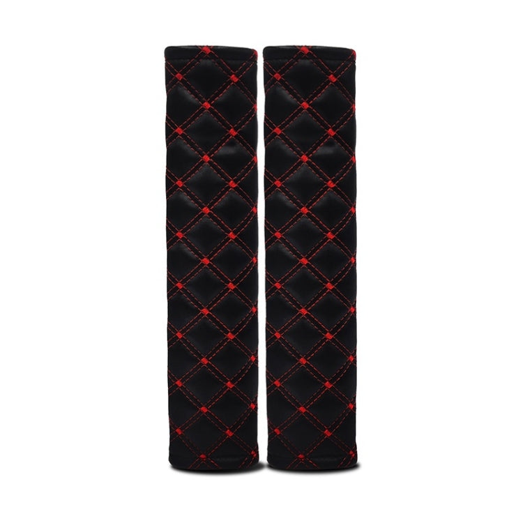 Rhombus Leather Seat Belt Shoulder Protector Pads, Color: Black Leather Red Line - Seat Belts & Padding by PMC TechLife | Online Shopping South Africa | PMC TechLife | Buy Now Pay Later Mobicred