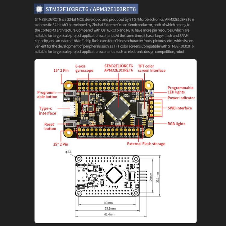 Yahboom MCU RCT6 Development Board STM32 Experimental Board ARM System Core Board, Specification: STM32F103C8T6 - Arduino Nucleo Accessories by Yahboom | Online Shopping South Africa | PMC Jewellery | Buy Now Pay Later Mobicred