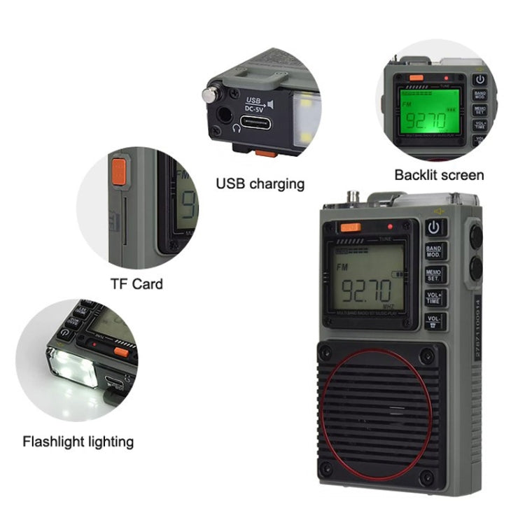 HanRongda HRD-787 High Performance Full Band Portable Bluetooth Card SOS Warning LED Lighting Radio(Green) - Radio Player by HanRongda | Online Shopping South Africa | PMC Jewellery | Buy Now Pay Later Mobicred