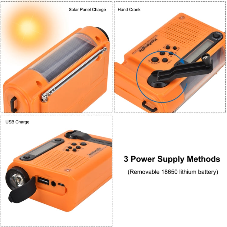 HanRongda HRD-900 LED Lighting Solar Hand Crank Power Generation NOAA Weather Warning Radio(Orange) - Radio Player by HanRongda | Online Shopping South Africa | PMC Jewellery | Buy Now Pay Later Mobicred