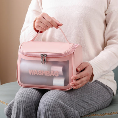 PVC Translucent Cosmetic Bag Frosted Toiletry Bag PU Flip Top Bath Bag(Pink) - Storage Boxes by PMC Jewellery | Online Shopping South Africa | PMC Jewellery