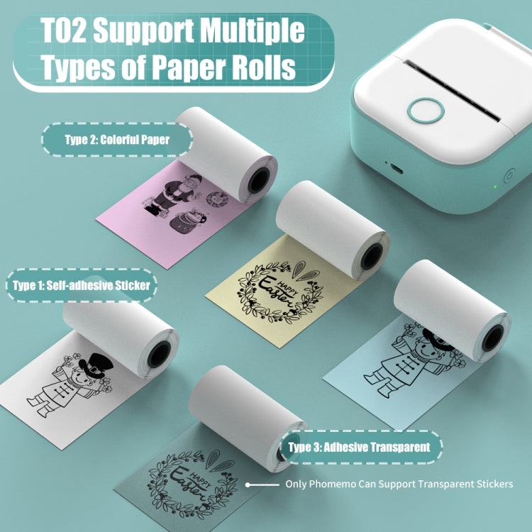 Phomemo T02 Standard Error Mini Pocket Small Portable Bluetooth Phone Photo Label Thermal Printer(White Green) - Printer by Phomemo | Online Shopping South Africa | PMC Jewellery | Buy Now Pay Later Mobicred