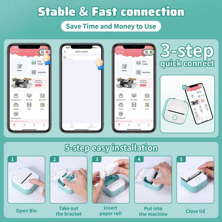 Phomemo T02 Standard Error Mini Pocket Small Portable Bluetooth Phone Photo Label Thermal Printer(Green) - free shipping - PMC Jewellery - Order now!