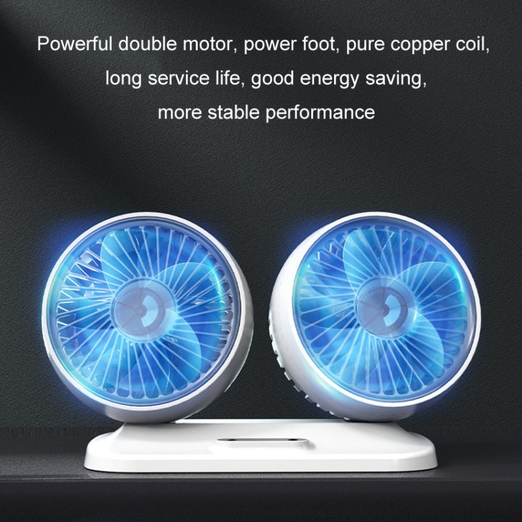 12v/24v Car Fan USB Interface Powerful Double Head Electric Fan(Pearl White) - Heating & Fans by PMC Jewellery | Online Shopping South Africa | PMC Jewellery | Buy Now Pay Later Mobicred