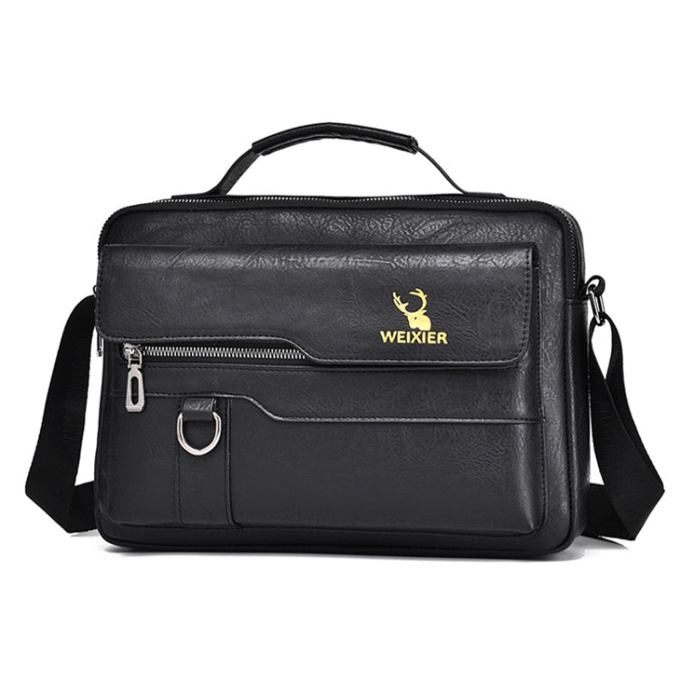 WEIXIER Men Shoulder Bag Retro Leather Laptop Business Casual Bag(Horizontal Black) - Crossbody Bags by WEIXIER | Online Shopping South Africa | PMC Jewellery | Buy Now Pay Later Mobicred