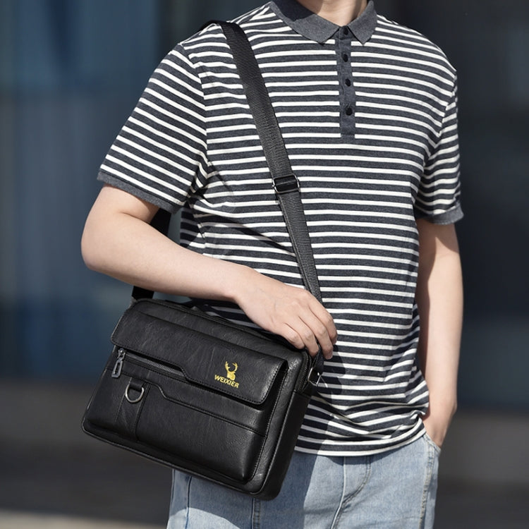 WEIXIER Men Shoulder Bag Retro Leather Laptop Business Casual Bag(Horizontal Black) - Crossbody Bags by WEIXIER | Online Shopping South Africa | PMC Jewellery | Buy Now Pay Later Mobicred