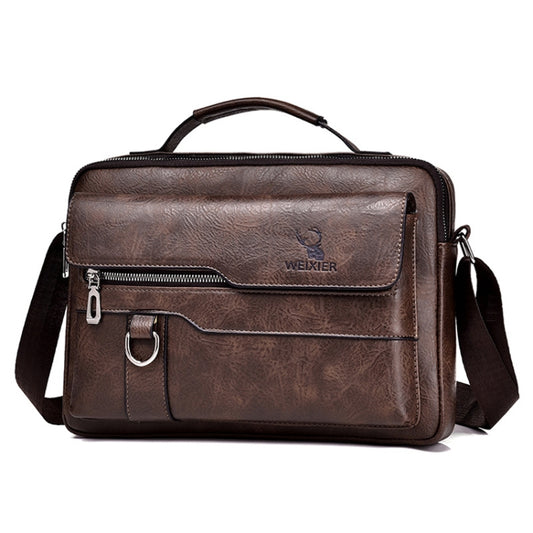 WEIXIER Men Shoulder Bag Retro Leather Laptop Business Casual Bag(Horizontal Dark Brown) - Crossbody Bags by WEIXIER | Online Shopping South Africa | PMC Jewellery | Buy Now Pay Later Mobicred