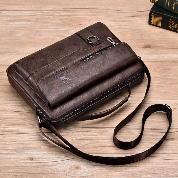 WEIXIER Men Shoulder Bag Retro Leather Laptop Business Casual Bag(Horizontal Dark Brown) - Crossbody Bags by WEIXIER | Online Shopping South Africa | PMC Jewellery | Buy Now Pay Later Mobicred