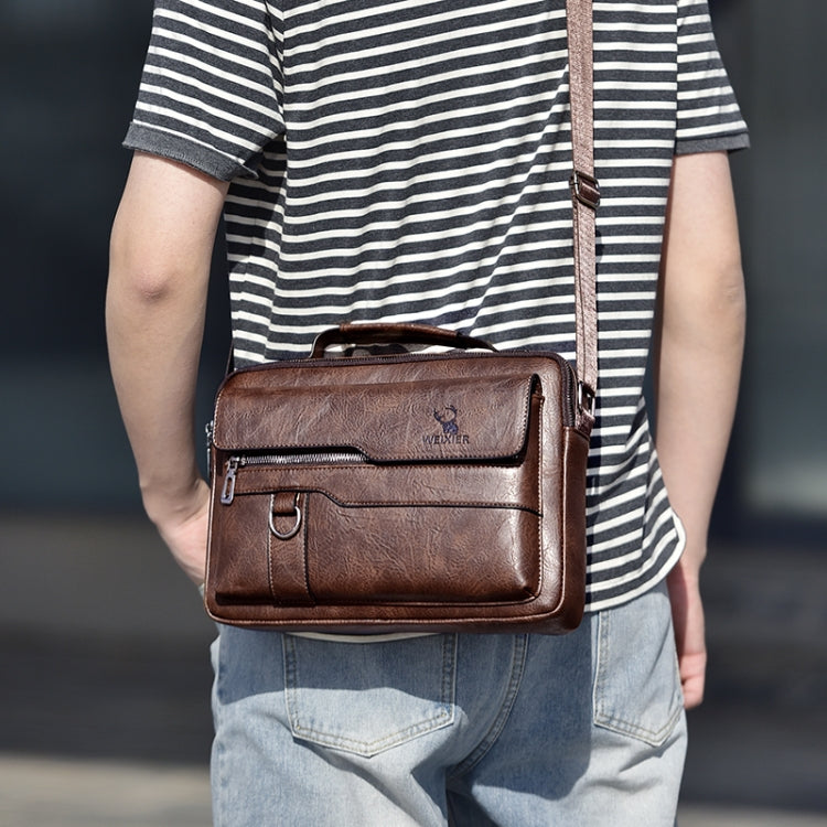 WEIXIER Men Shoulder Bag Retro Leather Laptop Business Casual Bag(Horizontal Dark Brown) - Crossbody Bags by WEIXIER | Online Shopping South Africa | PMC Jewellery | Buy Now Pay Later Mobicred