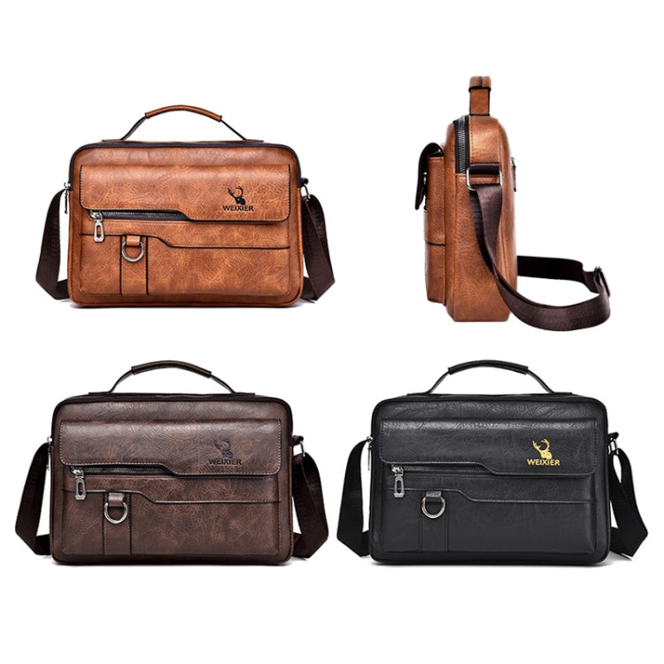 WEIXIER Men Shoulder Bag Retro Leather Laptop Business Casual Bag(Horizontal Dark Brown) - Crossbody Bags by WEIXIER | Online Shopping South Africa | PMC Jewellery | Buy Now Pay Later Mobicred