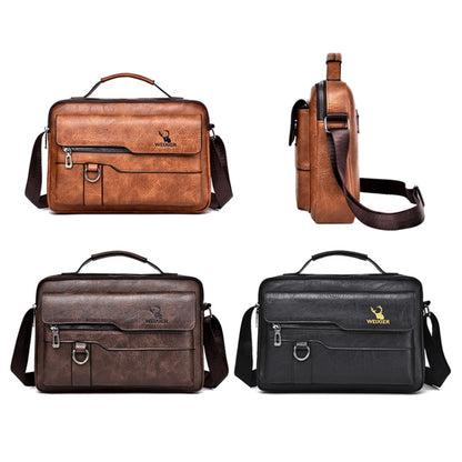 WEIXIER Men Shoulder Bag Retro Leather Laptop Business Casual Bag(Horizontal Dark Brown) - Crossbody Bags by WEIXIER | Online Shopping South Africa | PMC Jewellery | Buy Now Pay Later Mobicred