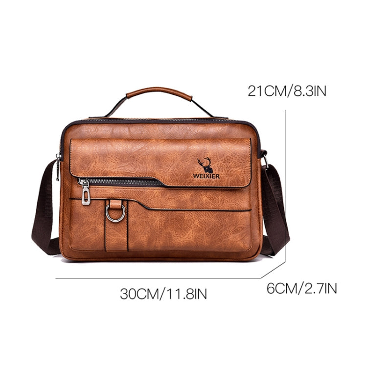 WEIXIER Men Shoulder Bag Retro Leather Laptop Business Casual Bag(Horizontal Dark Brown) - Crossbody Bags by WEIXIER | Online Shopping South Africa | PMC Jewellery | Buy Now Pay Later Mobicred