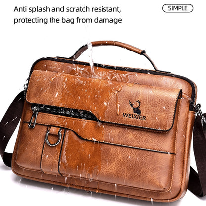 WEIXIER Men Shoulder Bag Retro Leather Laptop Business Casual Bag(Horizontal Dark Brown) - Crossbody Bags by WEIXIER | Online Shopping South Africa | PMC Jewellery | Buy Now Pay Later Mobicred