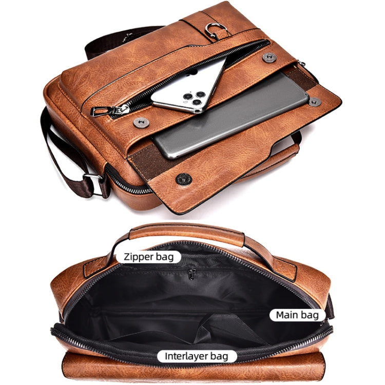 WEIXIER Men Shoulder Bag Retro Leather Laptop Business Casual Bag(Horizontal Dark Brown) - Crossbody Bags by WEIXIER | Online Shopping South Africa | PMC Jewellery | Buy Now Pay Later Mobicred