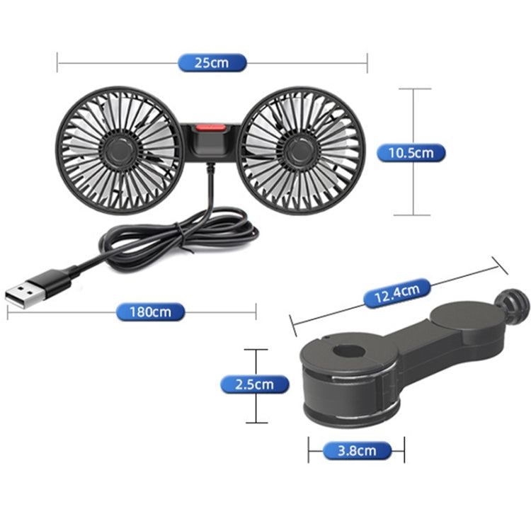 12V/24V Car Rear Seat Back USB Interface Powerful Double-headed Fan(F4207) - Heating & Fans by PMC Jewellery | Online Shopping South Africa | PMC Jewellery | Buy Now Pay Later Mobicred