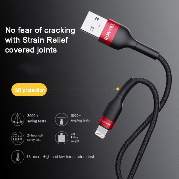 ROMOSS  CB12B 2.4A 8 Pin Fast Charging Cable For IPhone / IPad Data Cable 1m(Red Black) - Normal Style Cable by ROMOSS | Online Shopping South Africa | PMC Jewellery | Buy Now Pay Later Mobicred