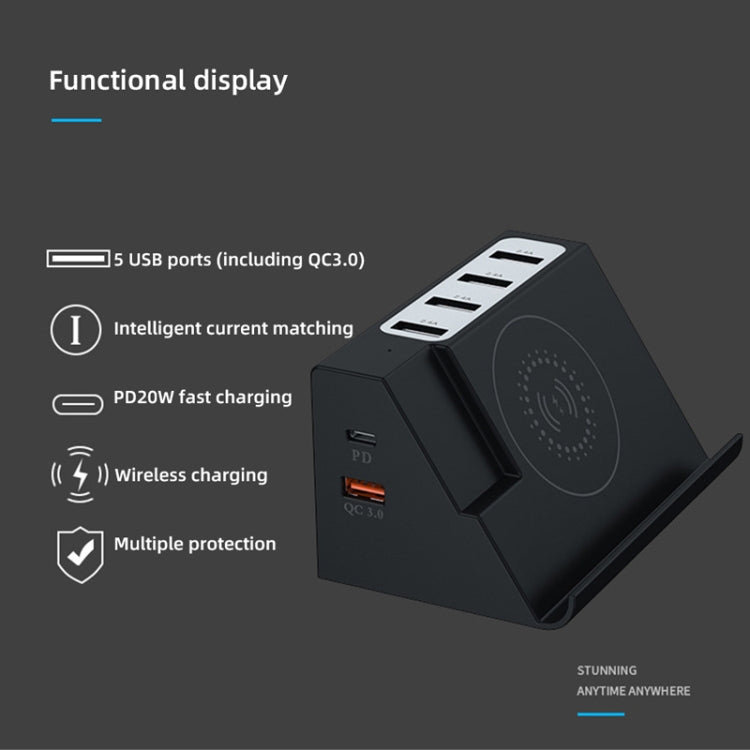 PD 20W +QC 3.0 Wireless Charging+6 Ports Multi-function Charger(US Plug) - Multifunction Charger by PMC Jewellery | Online Shopping South Africa | PMC Jewellery | Buy Now Pay Later Mobicred