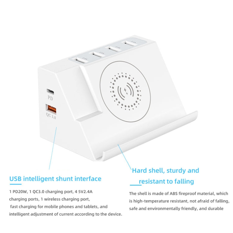 PD 20W +QC 3.0 Wireless Charging+6 Ports Multi-function Charger(EU Plug) - Multifunction Charger by PMC Jewellery | Online Shopping South Africa | PMC Jewellery | Buy Now Pay Later Mobicred