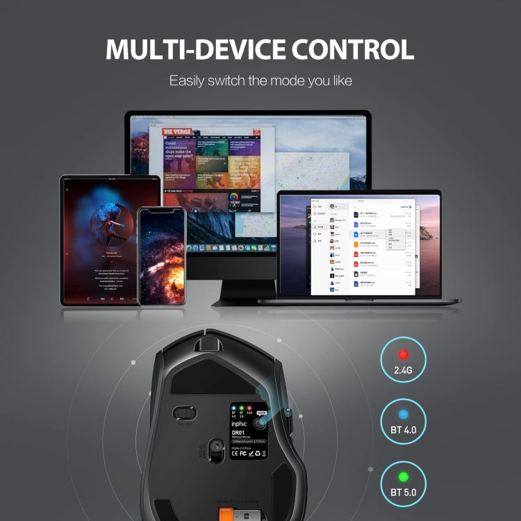 Inphic DR01 Bluetooth 3 Mode Wireless Mouse Charging Quiet Office Game Laptop Computer Home Use(Black) - free shipping - PMC Jewellery - Order now!