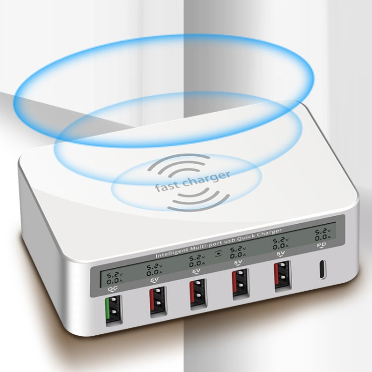 818PF 5 USB Ports + Type-C Smart Digital Display Wireless Phone Charger, Style: UK Plug (Black) - Multifunction Charger by PMC TechLife | Online Shopping South Africa | PMC TechLife | Buy Now Pay Later Mobicred