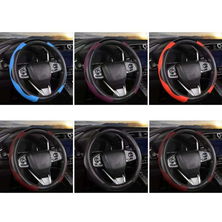 38cm Carbon Fiber Elastic Leather Without Inner Ring Car Steering Wheel Cover, Color: Blue - Steering Wheel Accessories by PMC TechLife | Online Shopping South Africa | PMC TechLife | Buy Now Pay Later Mobicred