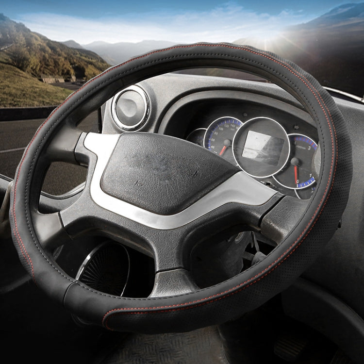 40cm Leather Truck Steering Wheel Cover(Black Red Line) - Steering Wheel Accessories by PMC TechLife | Online Shopping South Africa | PMC TechLife | Buy Now Pay Later Mobicred