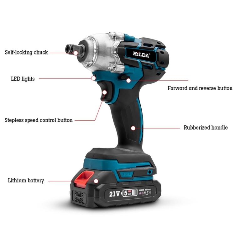 HILDA Motorized Wrenches Lithium Repair Parts With 22mm Socket, EU Plug, Model: Blue With 1 Battery+1 Charger(3000mAh) - Screws by HILDA | Online Shopping South Africa | PMC Jewellery | Buy Now Pay Later Mobicred