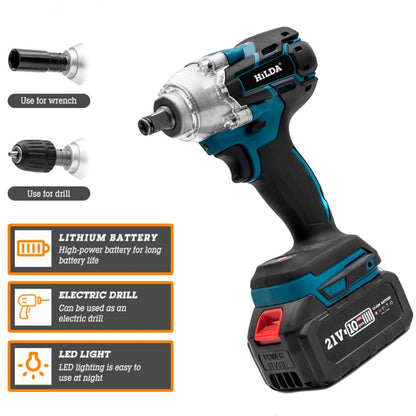 HILDA Motorized Wrenches Lithium Repair Parts With 22mm Socket, EU Plug, Model: Blue With 2 Battery+1 Charger(3000mAh) - Screws by HILDA | Online Shopping South Africa | PMC Jewellery | Buy Now Pay Later Mobicred