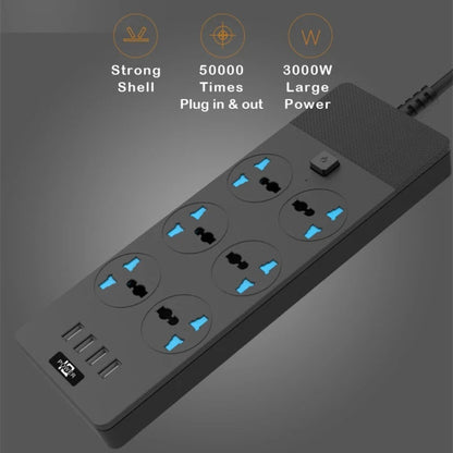 TB-T12 3000W 2m 4-USB Ports + 6-Jacks Multifunctional Flame-Retardant Socket With Switch(UK Plug) - Extension Socket by PMC Jewellery | Online Shopping South Africa | PMC Jewellery | Buy Now Pay Later Mobicred