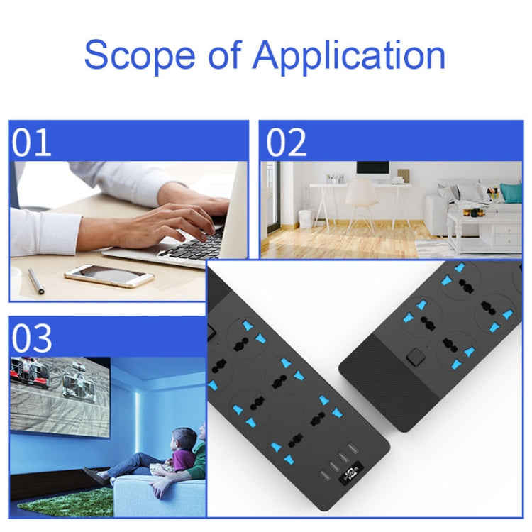 TB-T12 3000W 2m 4-USB Ports + 6-Jacks Multifunctional Flame-Retardant Socket With Switch(UK Plug) - Extension Socket by PMC Jewellery | Online Shopping South Africa | PMC Jewellery | Buy Now Pay Later Mobicred