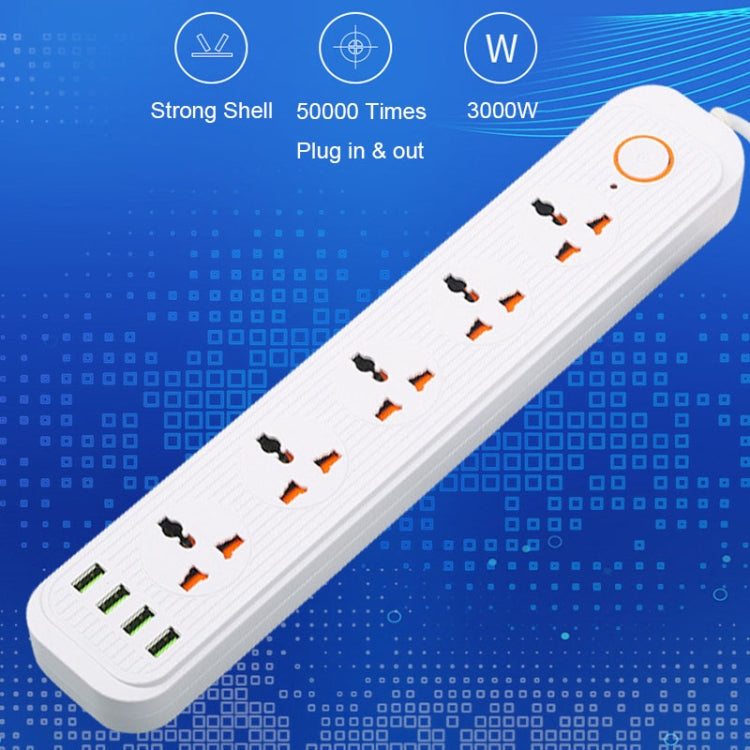 A03 2m 3000W 5 Plugs + 4-USB Ports Multifunctional Flame-retardant Socket with Switch(UK Plug) - Extension Socket by PMC Jewellery | Online Shopping South Africa | PMC Jewellery | Buy Now Pay Later Mobicred