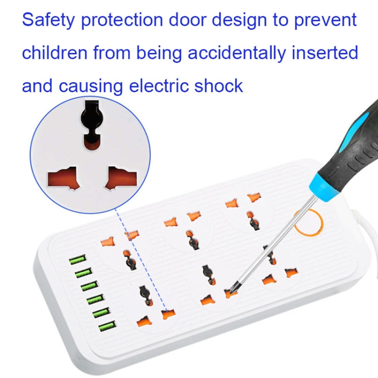 A07 2m 3000W 6 Plugs + 6-USB Ports Multifunctional Flame-retardant Socket with Switch(UK Plug) - Extension Socket by PMC Jewellery | Online Shopping South Africa | PMC Jewellery | Buy Now Pay Later Mobicred