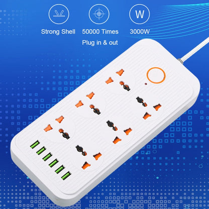 A07 2m 3000W 6 Plugs + 6-USB Ports Multifunctional Flame-retardant Socket with Switch(US Plug) - Extension Socket by PMC Jewellery | Online Shopping South Africa | PMC Jewellery | Buy Now Pay Later Mobicred