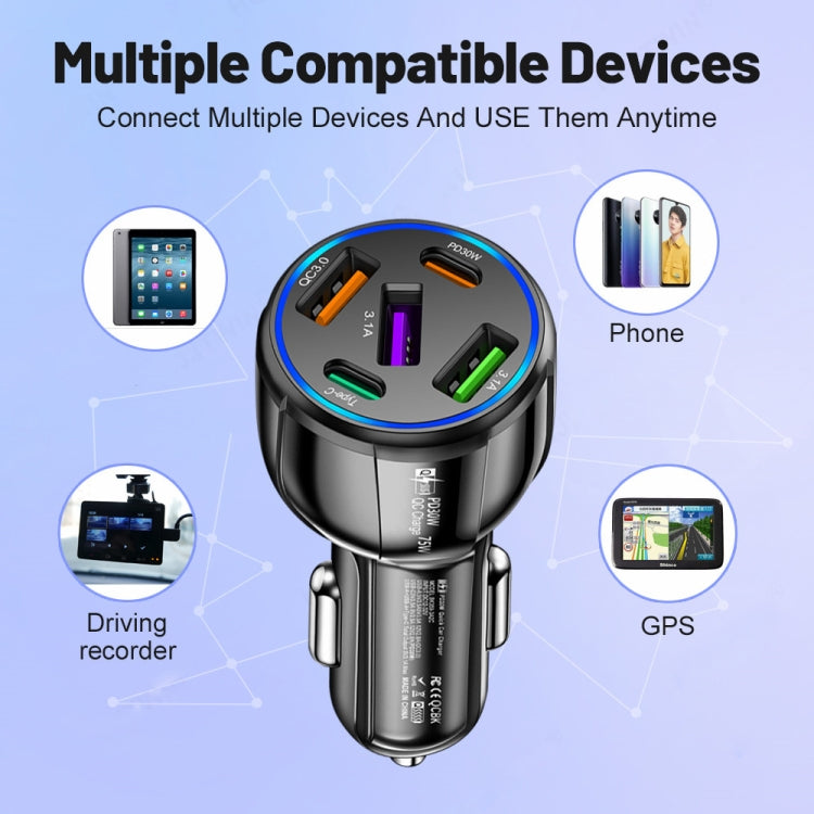 3USB+2PD 75W Dual Line Car Mobile Phone Fast Charging Charger(White) - Car Charger by PMC TechLife | Online Shopping South Africa | PMC TechLife | Buy Now Pay Later Mobicred