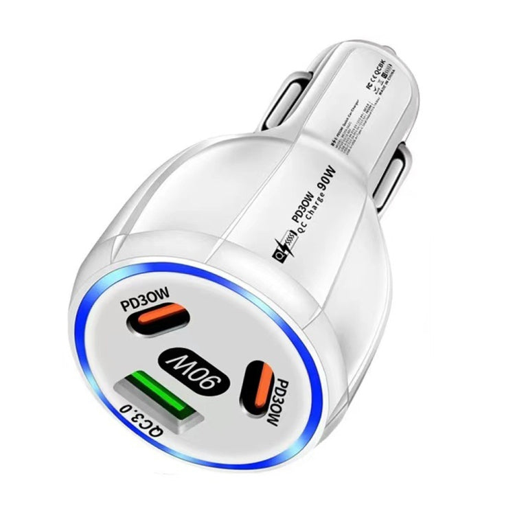 90W Super Fast Charging USB-C Car Charger Dual PD 30W+QC3.0 Charging Station(White) - Car Charger by PMC Jewellery | Online Shopping South Africa | PMC Jewellery | Buy Now Pay Later Mobicred