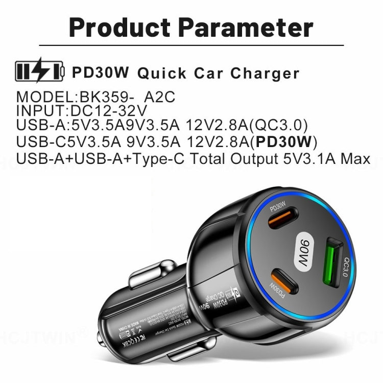 90W Super Fast Charging USB-C Car Charger Dual PD 30W+QC3.0 Charging Station(Black) - Car Charger by PMC Jewellery | Online Shopping South Africa | PMC Jewellery | Buy Now Pay Later Mobicred