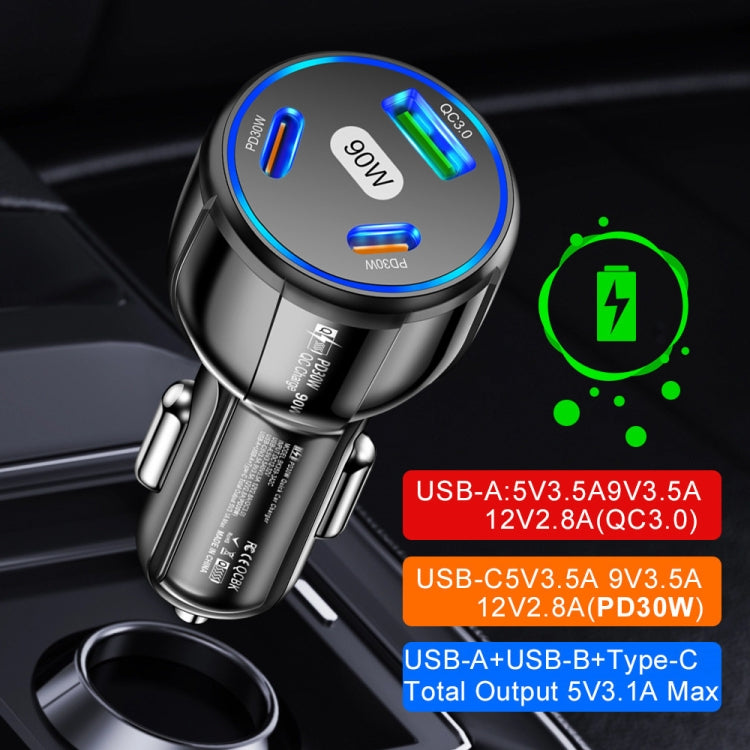 90W Super Fast Charging USB-C Car Charger Dual PD 30W+QC3.0 Charging Station(Black) - Car Charger by PMC Jewellery | Online Shopping South Africa | PMC Jewellery | Buy Now Pay Later Mobicred