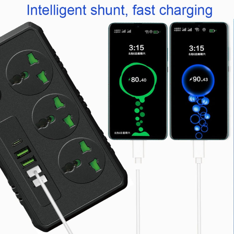 B09 2m 3000W 3 Plugs + PD + 4-USB Ports Multifunctional Flame-Retardant Socket With Switch(UK Plug) - Extension Socket by PMC Jewellery | Online Shopping South Africa | PMC Jewellery | Buy Now Pay Later Mobicred