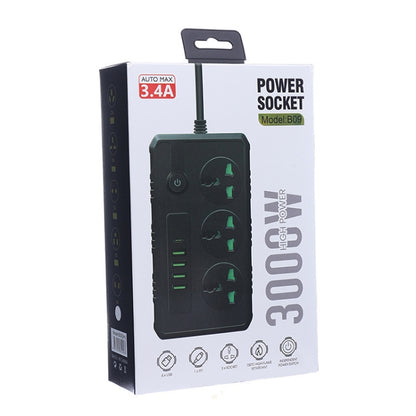 B09 2m 3000W 3 Plugs + PD + 4-USB Ports Multifunctional Flame-Retardant Socket With Switch(UK Plug) - Extension Socket by PMC Jewellery | Online Shopping South Africa | PMC Jewellery | Buy Now Pay Later Mobicred