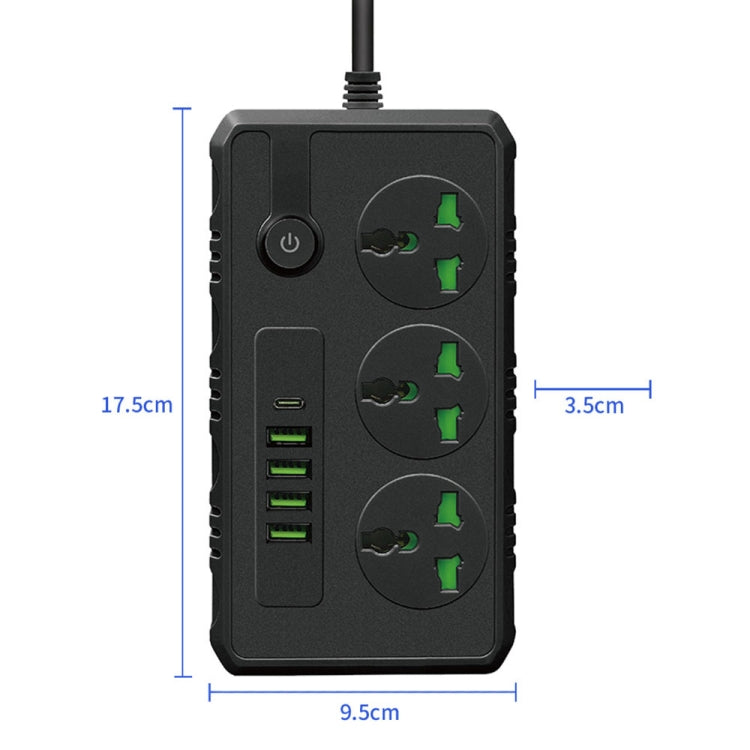 B09 2m 3000W 3 Plugs + PD + 4-USB Ports Multifunctional Flame-Retardant Socket With Switch(UK Plug) - Extension Socket by PMC Jewellery | Online Shopping South Africa | PMC Jewellery | Buy Now Pay Later Mobicred