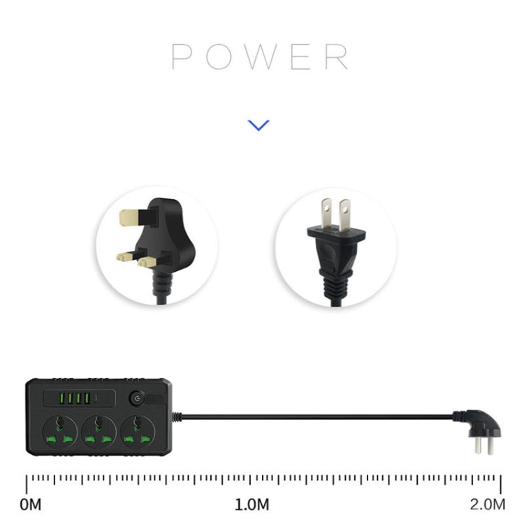 B09 2m 3000W 3 Plugs + PD + 4-USB Ports Multifunctional Flame-Retardant Socket With Switch(US Plug) - Extension Socket by PMC Jewellery | Online Shopping South Africa | PMC Jewellery | Buy Now Pay Later Mobicred