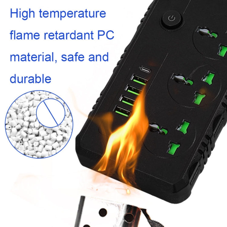 B09 2m 3000W 3 Plugs + PD + 4-USB Ports Multifunctional Flame-Retardant Socket With Switch(UK Plug) - Extension Socket by PMC Jewellery | Online Shopping South Africa | PMC Jewellery | Buy Now Pay Later Mobicred