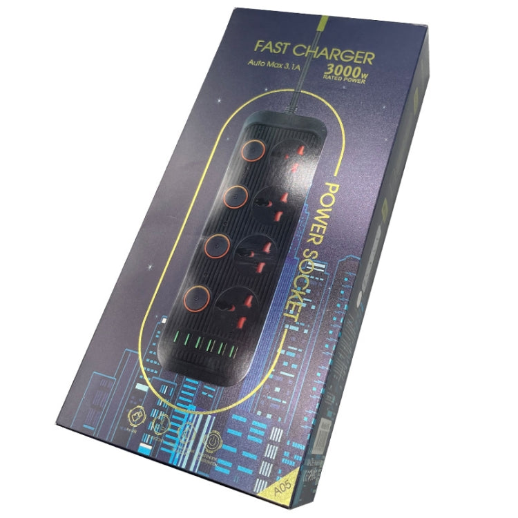 A05 2m 3000W 4 Plugs + 6-USB Ports Multifunctional Flame-Retardant Socket With Switch(UK Plug) - Extension Socket by PMC Jewellery | Online Shopping South Africa | PMC Jewellery | Buy Now Pay Later Mobicred