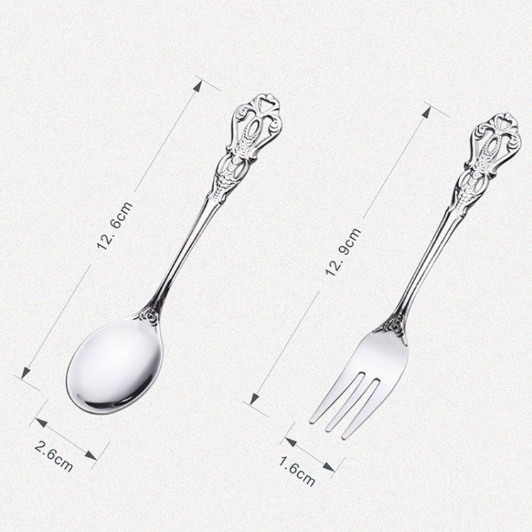 2pcs /Pack Retro Openwork Carved Dessert Spoon Fork Set Engraved Cutlery Gift Box, Style: Pink Box (Gold) - Cutlery Sets by PMC TechLife | Online Shopping South Africa | PMC TechLife