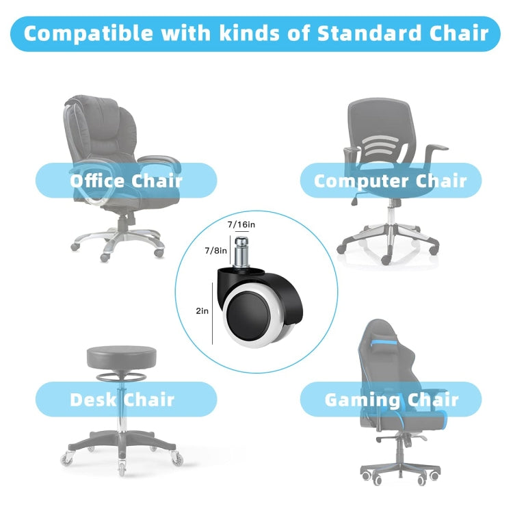 2 Inch 11 x 22mm Plunger Swivel Casters Chair Replacement Wheels(Gray) - Furniture Accessories by PMc TechLife | Online Shopping South Africa | PMc TechLife | Buy Now Pay Later Mobicred