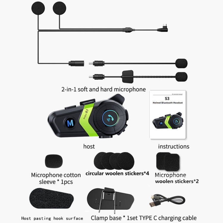 S3 Motorcycle Helmet Bluetooth Headset For Full and Half Helmets(Green) - Motorcycle Walkie Talkie by PMC Jewellery | Online Shopping South Africa | PMC Jewellery | Buy Now Pay Later Mobicred